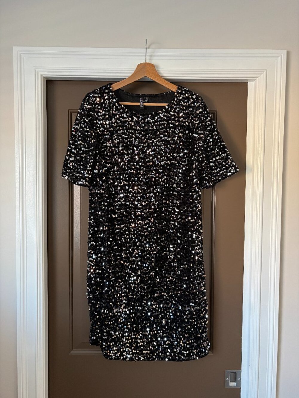 Black Sequin and Velour T-Shirt Dress